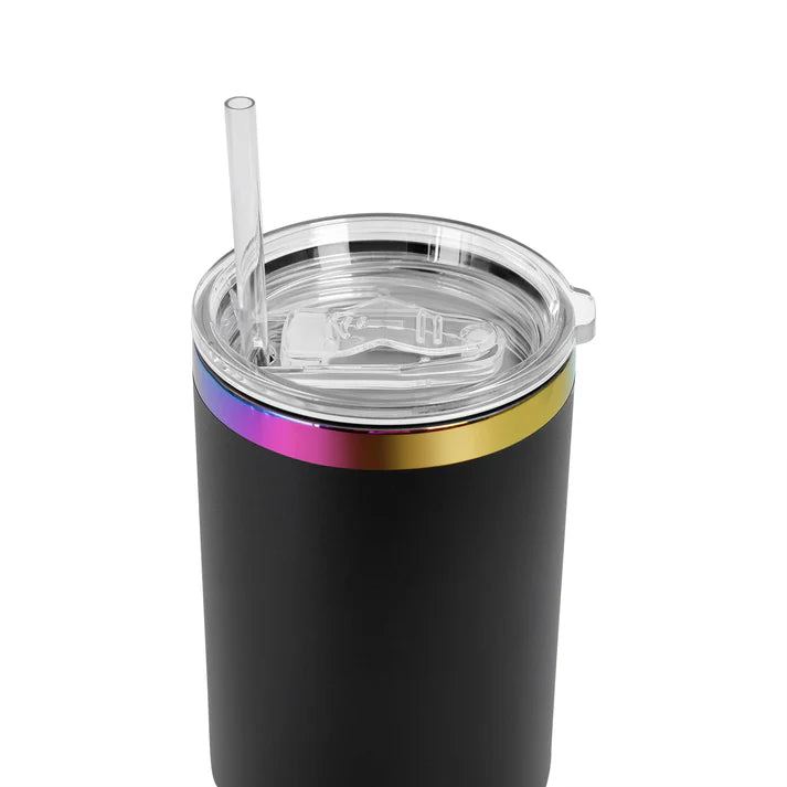 Tumbler Térmico Personalizado con Asa, Tapa y Popote – Acabado Arcoíris