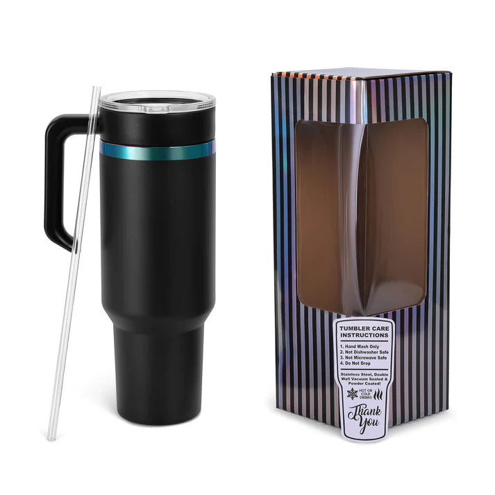 Tumbler Térmico Personalizado con Asa, Tapa y Popote – Acabado Arcoíris