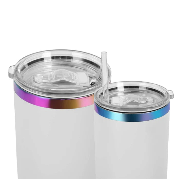 Tumbler Térmico Personalizado con Asa, Tapa y Popote – Acabado Arcoíris