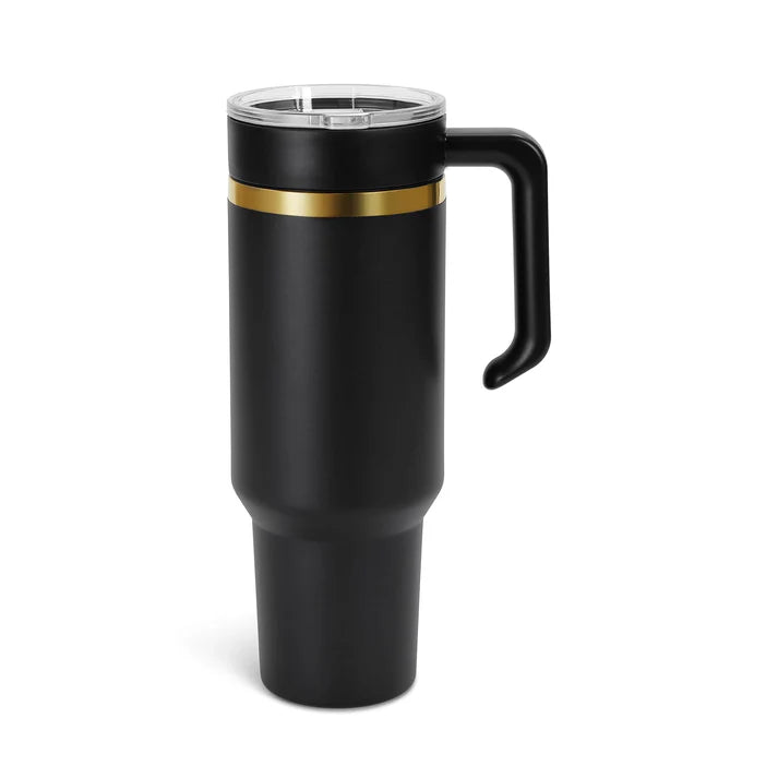 Tumbler Térmico Personalizado con Asa, Tapa y Popote – Acabado Oro