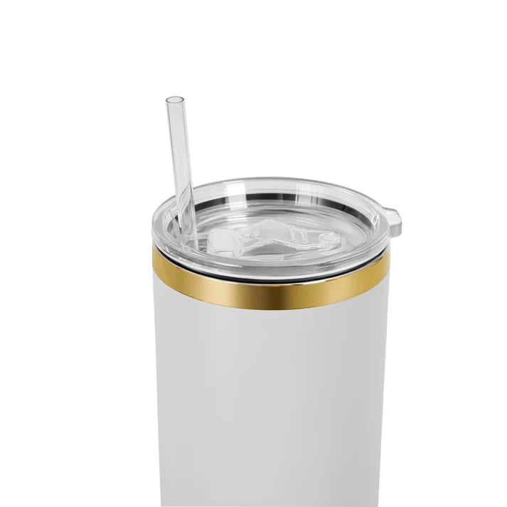 Tumbler Térmico Personalizado con Asa, Tapa y Popote – Acabado Oro