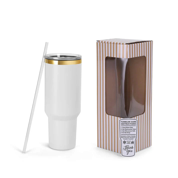 Tumbler Térmico Personalizado con Asa, Tapa y Popote – Acabado Oro
