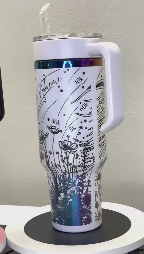 Tumbler Térmico Personalizado con Asa, Tapa y Popote – Acabado Arcoíris
