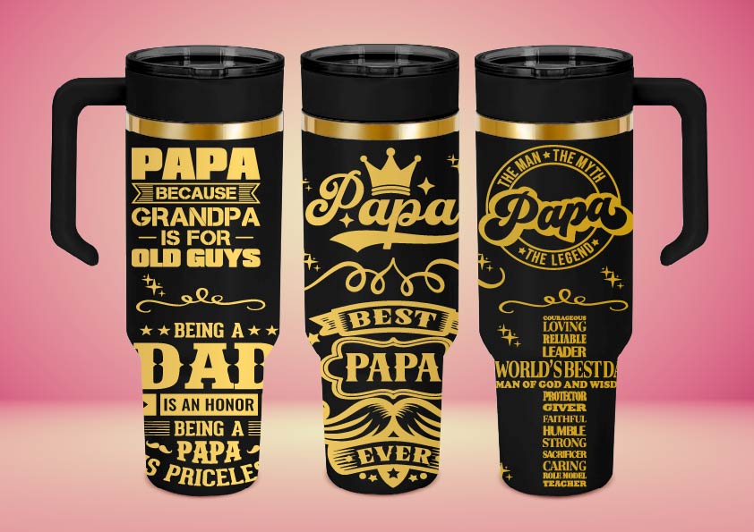 Tumbler Térmico Personalizado con Asa, Tapa y Popote – Acabado Oro