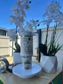 Tumbler Térmico Personalizado con Asa, Tapa y Popote – Acabado Oro